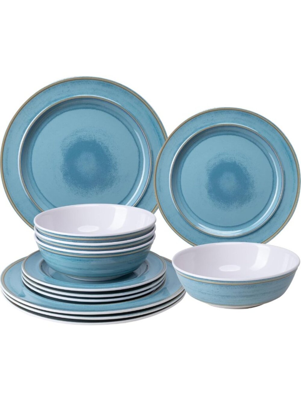 12-Piece Unbreakable Melamine Dinnerware Set, Plates & Bowls for 4